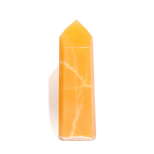 5.1 inches tall Orange Calcite Point - Polished - Flat Base