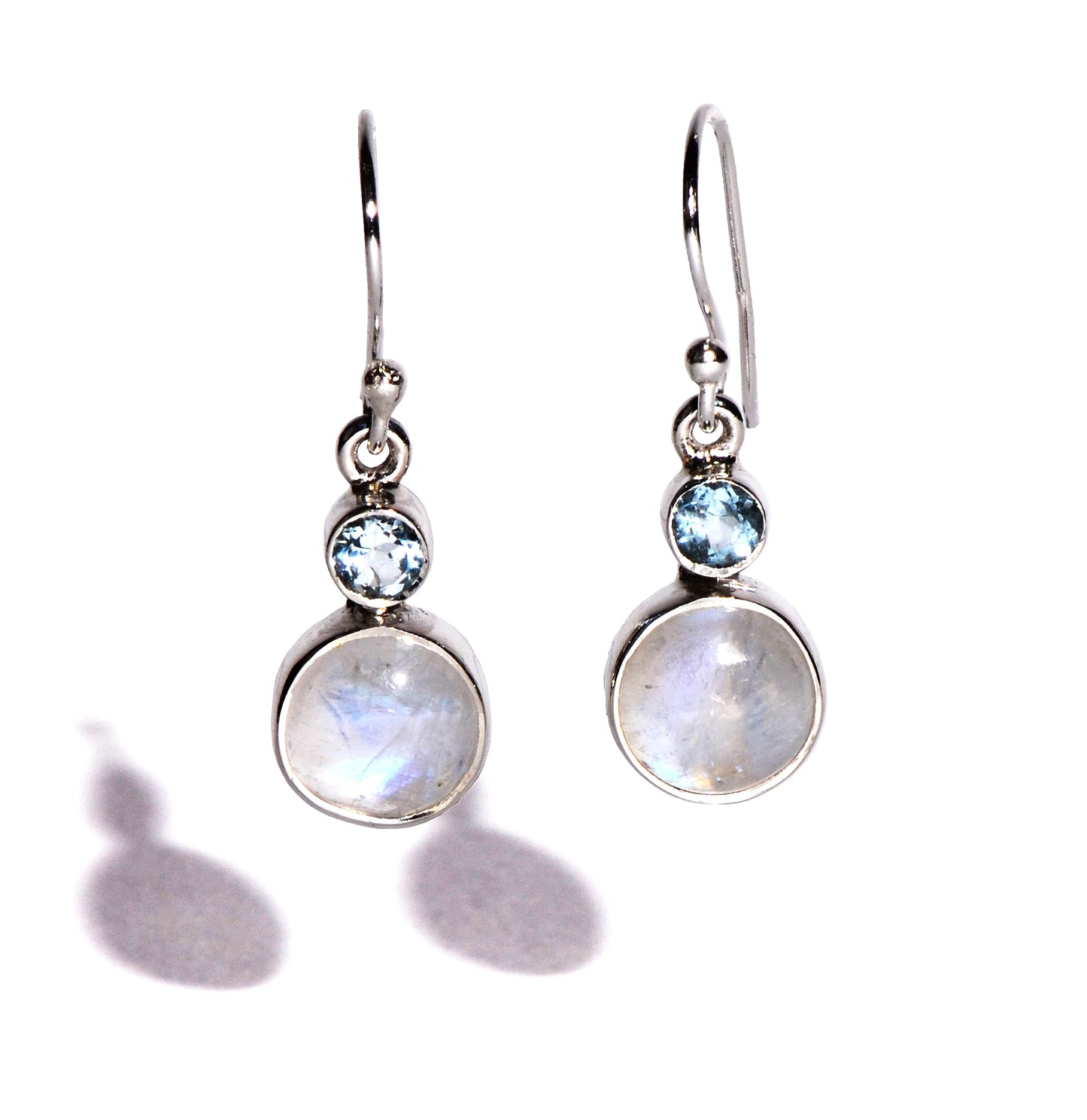 Rainbow Moonstone with Blue Topaz Sterling Silver Earring