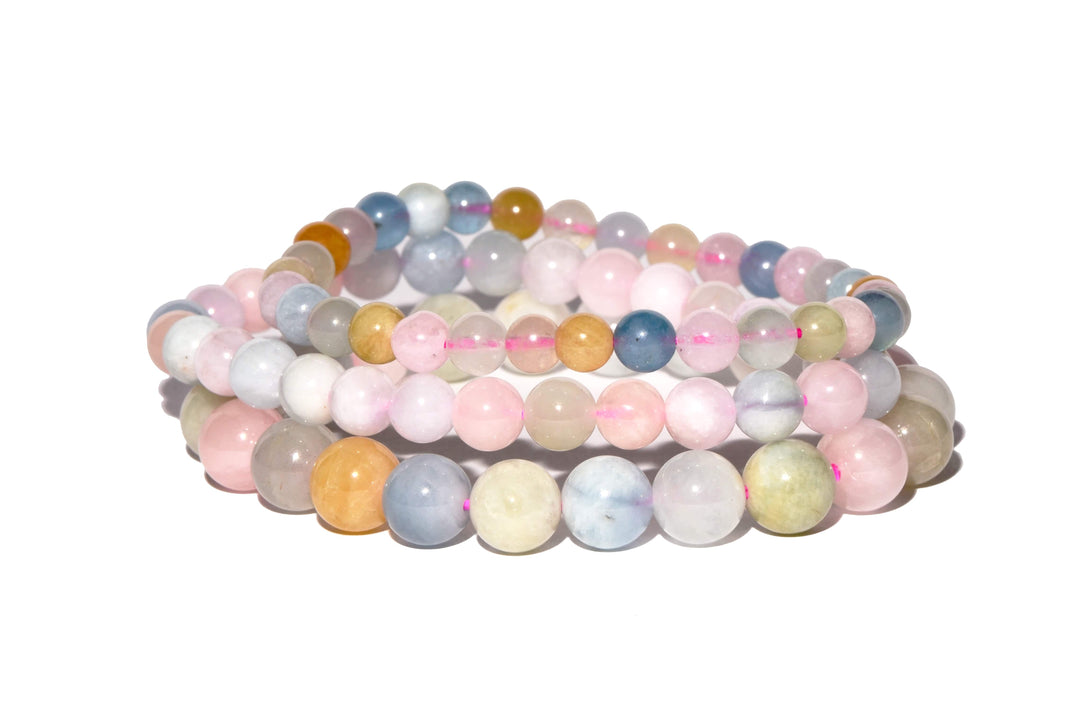 Morganite Beaded Bracelet - Small Beads - Polished