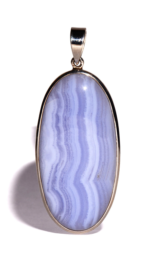 Blue Lace Agate Sterling Silver Pendant - Oval