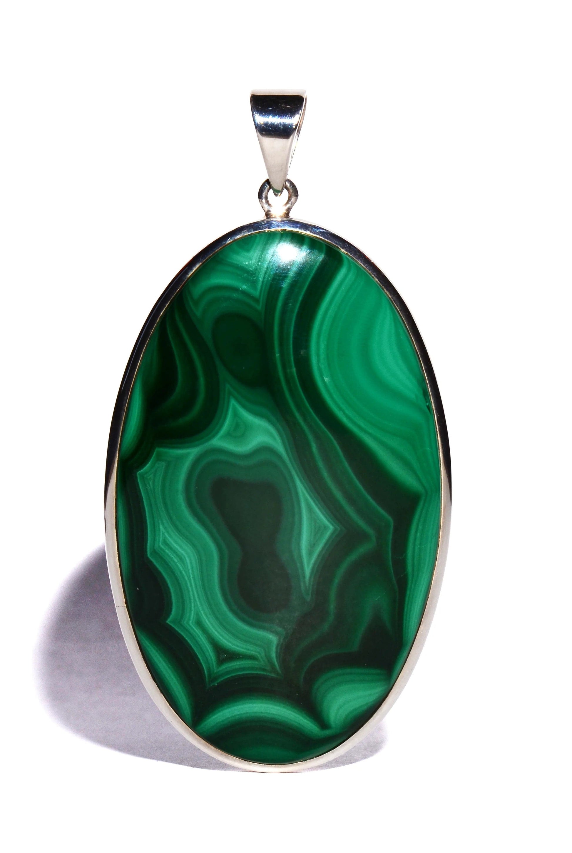 Malachite Sterling Silver Pendant - Oval - Polished