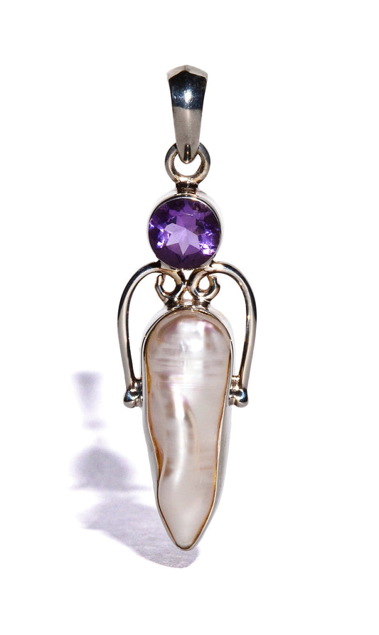 Mother of Pearl with Amethyst Sterling Silver Pendant