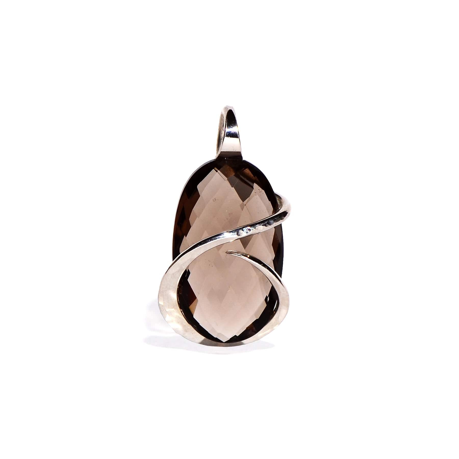 Smoky Quartz Faceted Sterling Silver Cranston Pendant - Oval Crystal