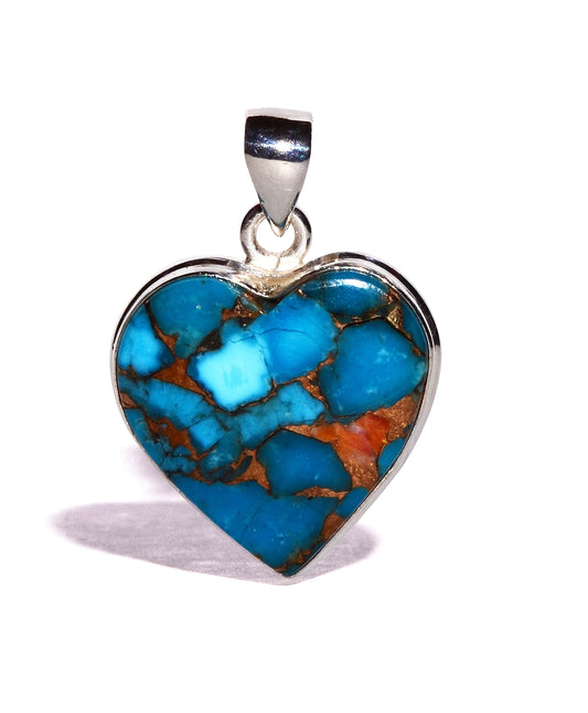 Blue Copper Turquoise Sterling Silver Heart Pendant