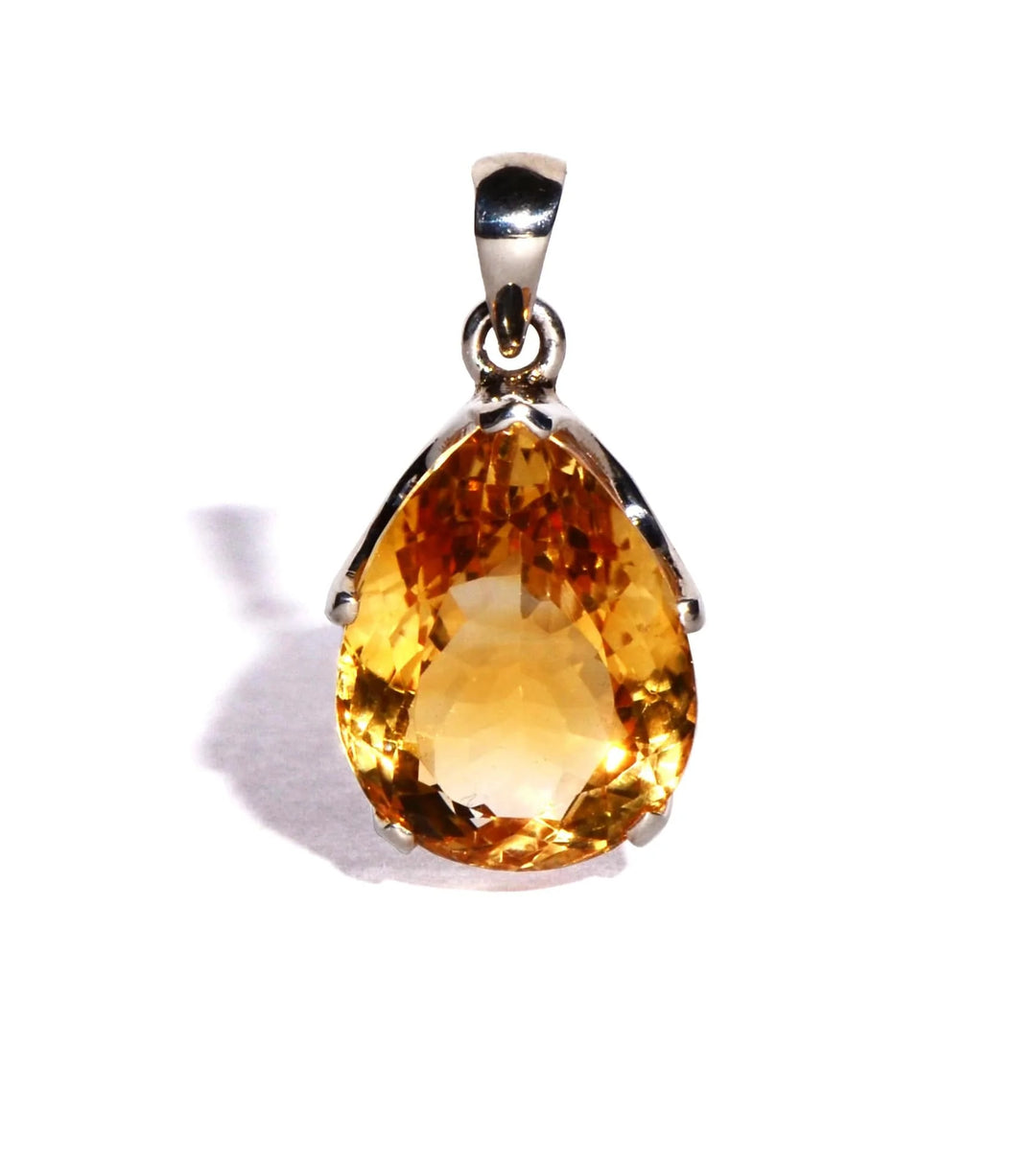 Citrine Sterling Silver Pendant - Faceted Teardrop Crystal