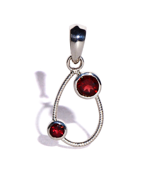 Garnet Sterling Silver Pendant - Round Faceted Crystals