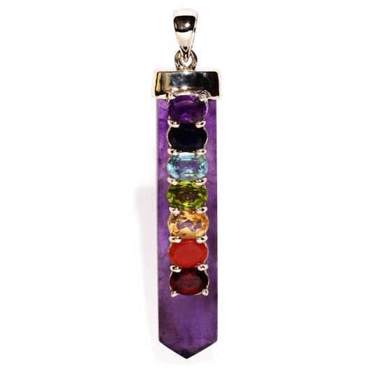 Buy 7 Chakra on Amethyst Sterling Silver Pendant Point to bring all seven chakras into full alignment.