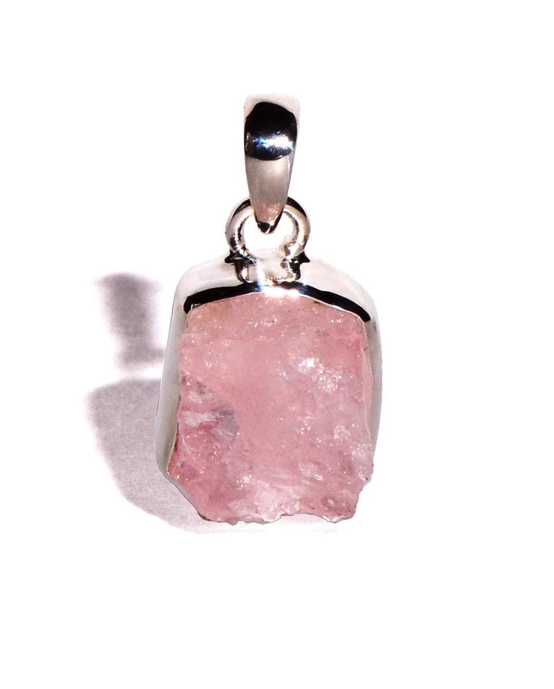 Morganite Rough Sterling Silver Pendant - Raw Crystal