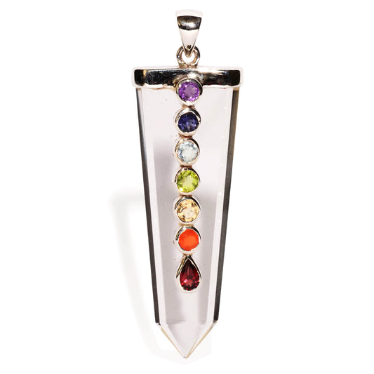 Buy 7 Chakra on Clear Quartz Sterling Silver Pendant Point to bring all seven chakras into full alignment.
