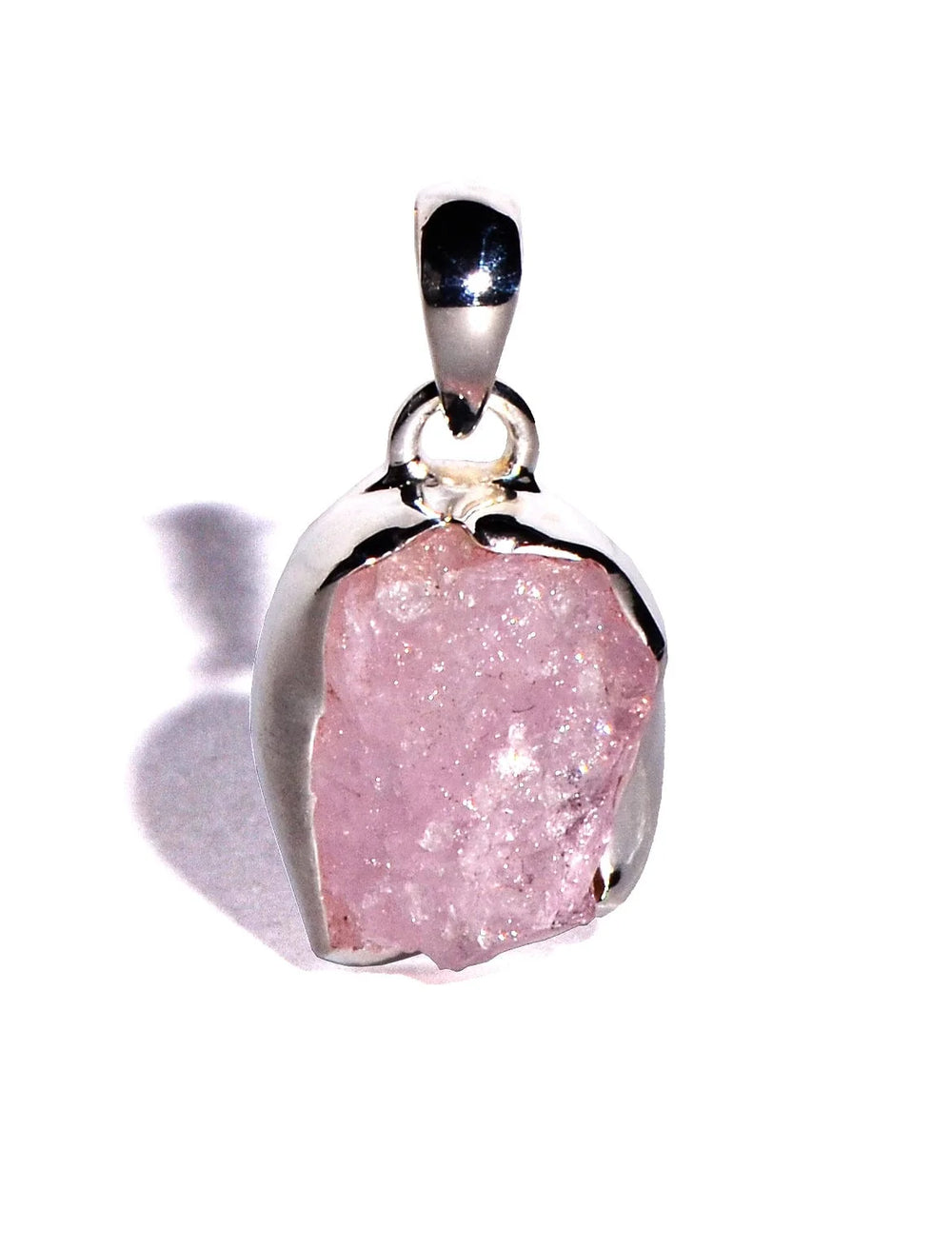 Morganite Rough Sterling Silver Pendant - Raw Crystal