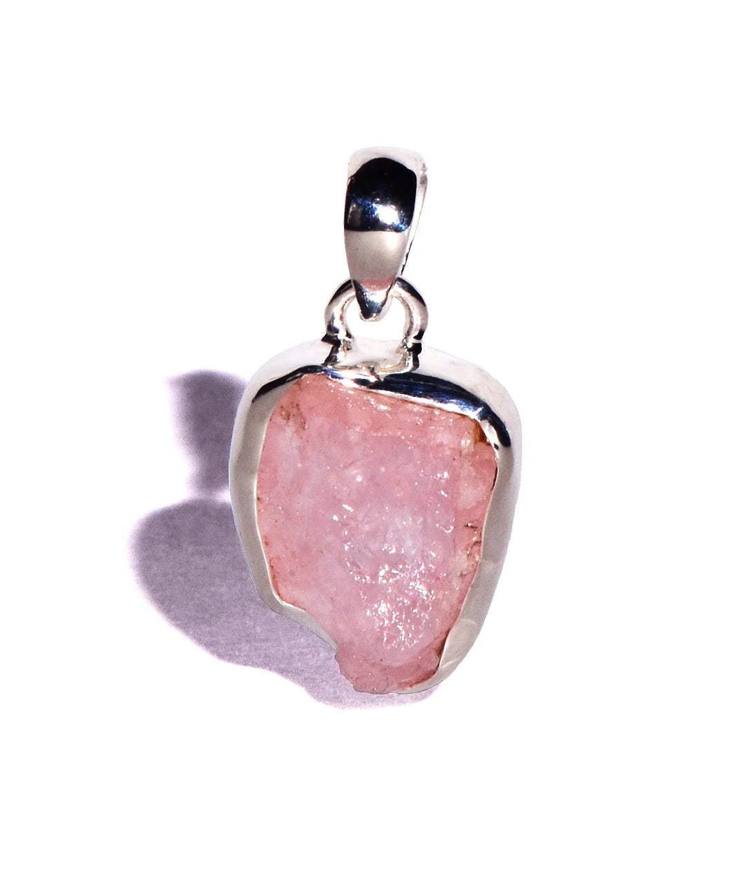Morganite Rough Sterling Silver Pendant - Raw Crystal