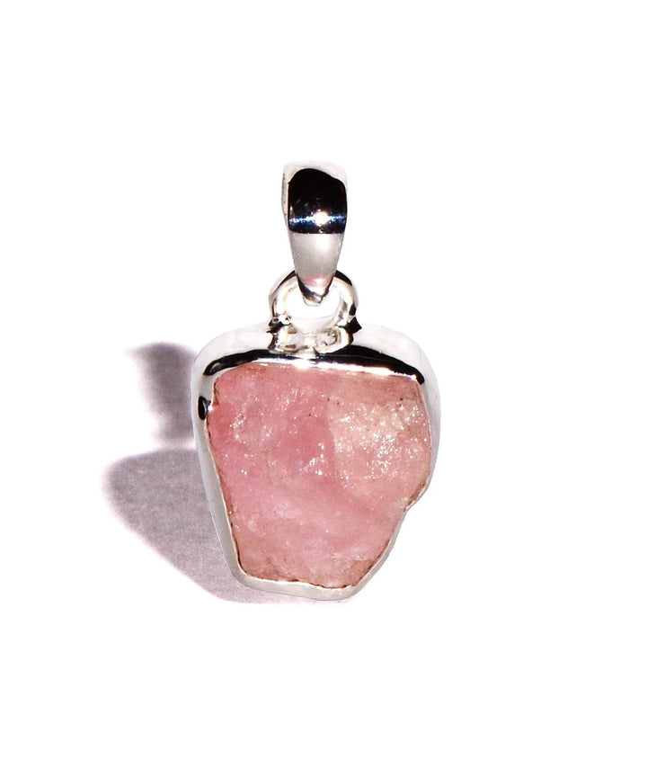Morganite Rough Sterling Silver Pendant - Raw Crystal