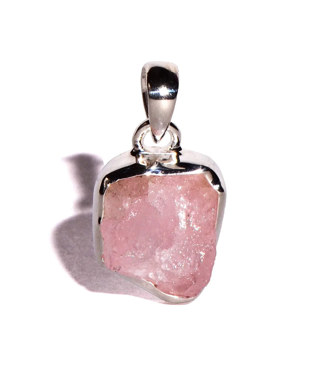 Morganite Rough Sterling Silver Pendant - Raw Crystal
