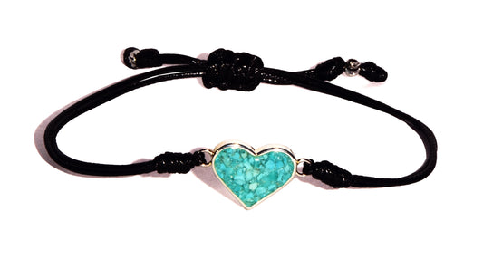 Black Corded Turquoise Charged Heart Bracelet