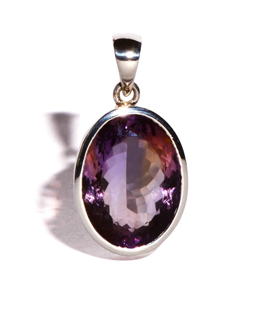 Amethyst Faceted Sterling Silver Oval Pendant