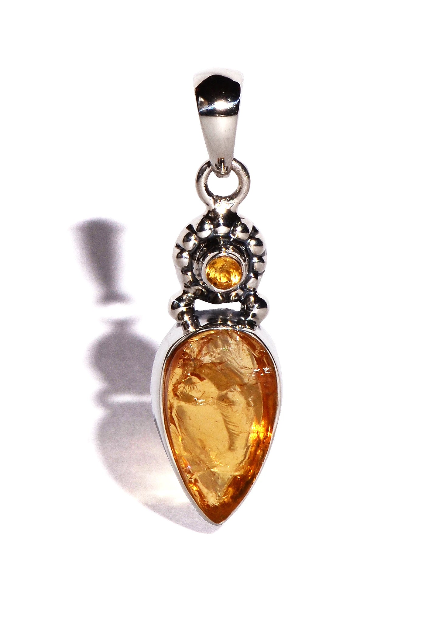 Citrine Raw with Faceted Citrine Sterling Silver Pendant