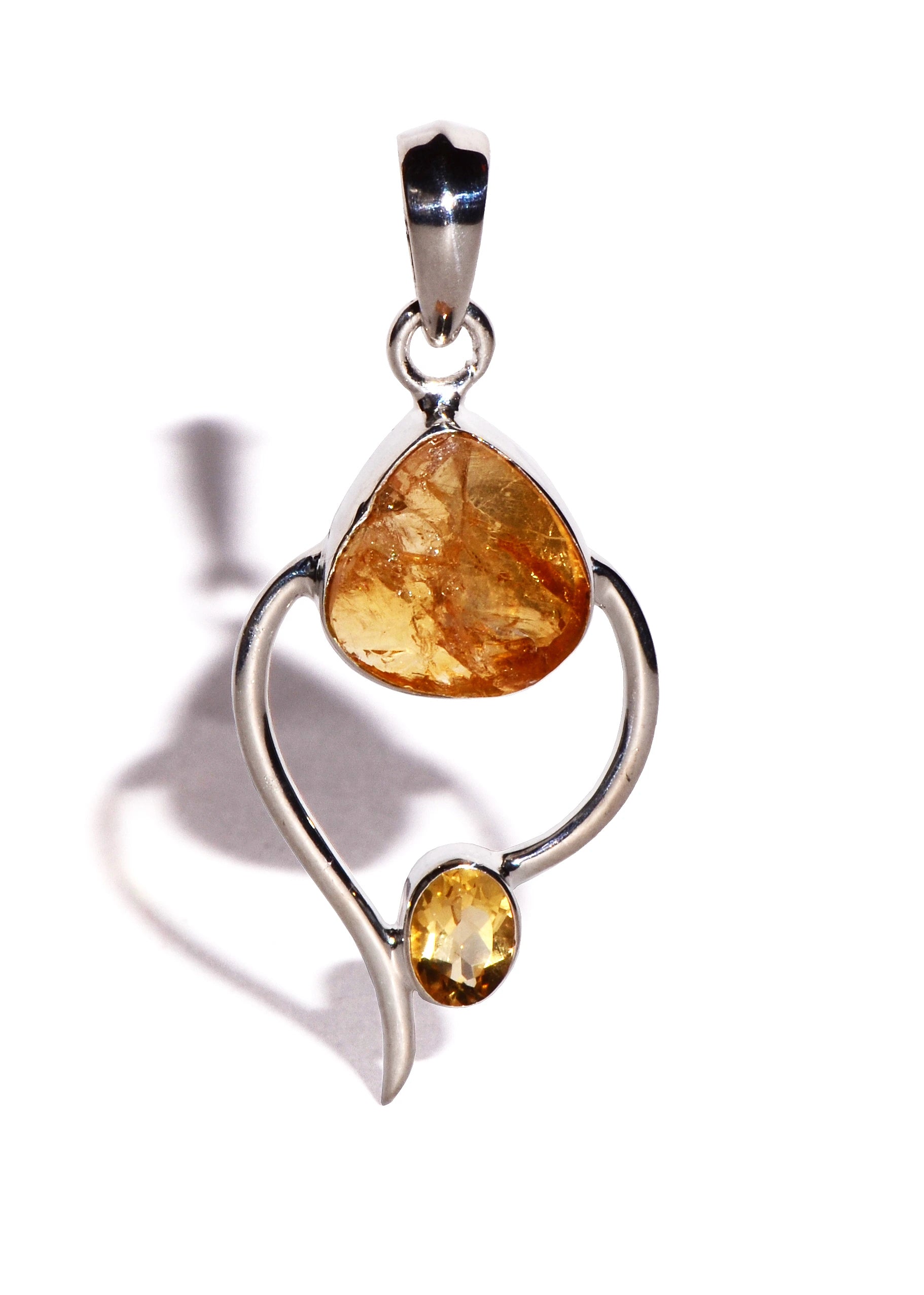 Citrine Raw with Faceted Citrine Sterling Silver Pendant