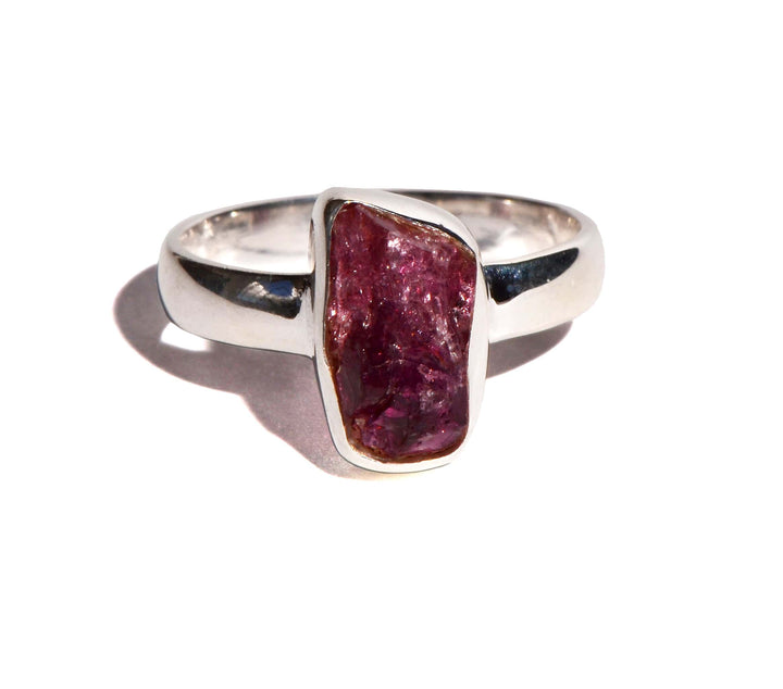 Pink Tourmaline Rough Sterling Silver Ring - Rough Crystal