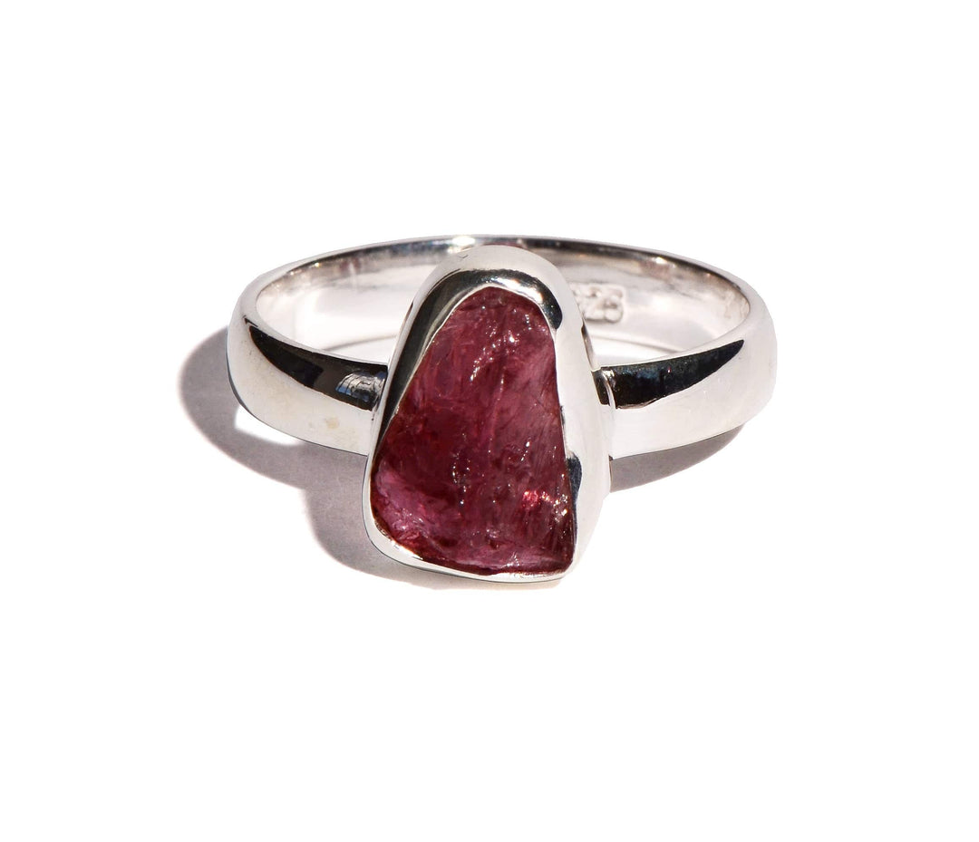 Pink Tourmaline Rough Sterling Silver Ring - Rough Crystal