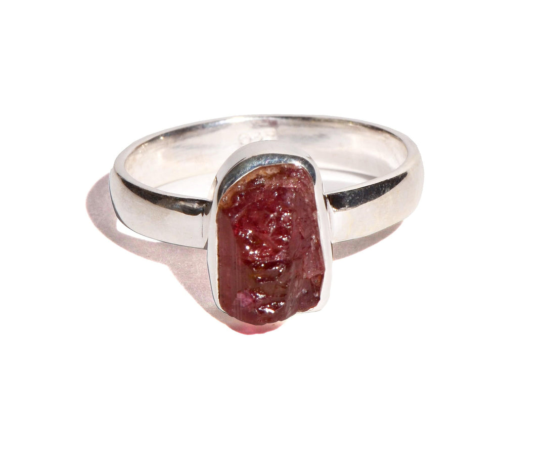 Pink Tourmaline Rough Sterling Silver Ring - Rough Crystal