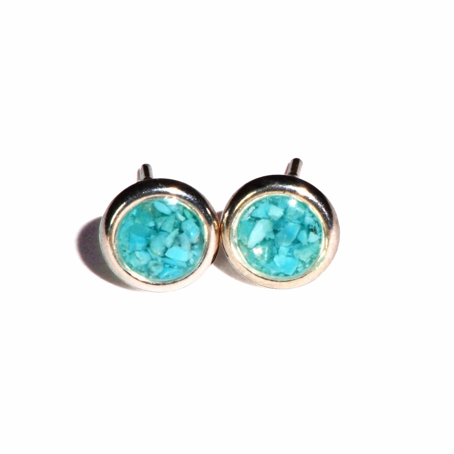 Sterling Silver Turquoise Charged Drop Stud Earrings - Round