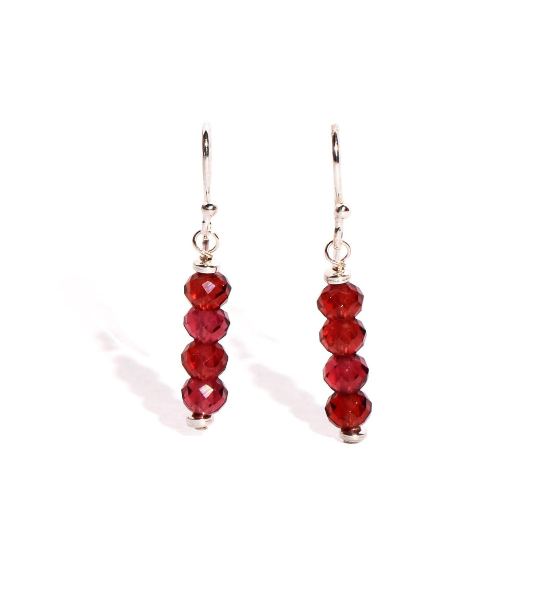 Garnet Sterling Silver Earrings - Faceted Crystals
