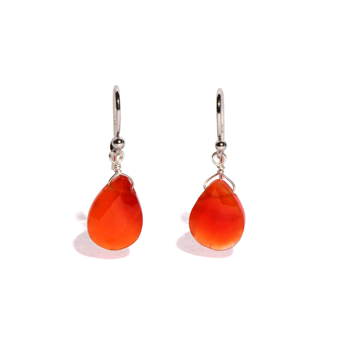 Carnelian Sterling Silver Faceted Earrings - Teardrop