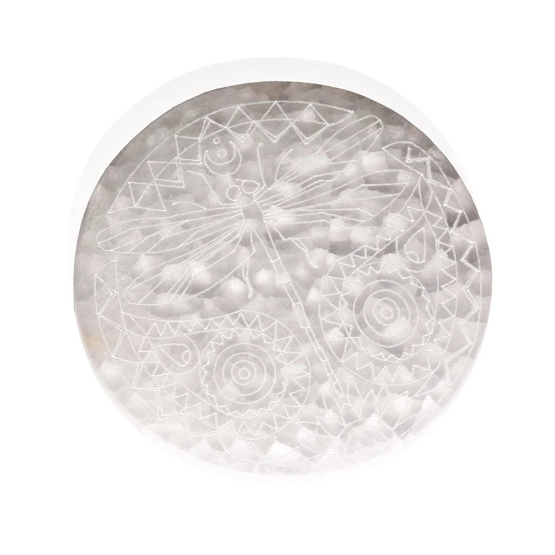 Selenite Charging Plate - Etched Dragonfly - Crystal Carving