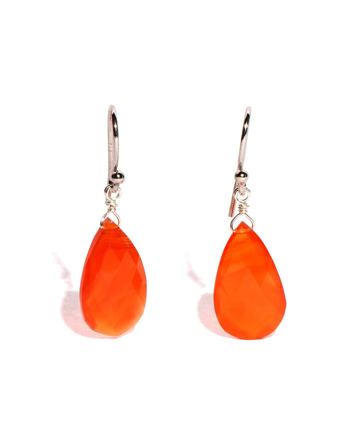 Carnelian Sterling Silver Earrings - Faceted - Teardrop