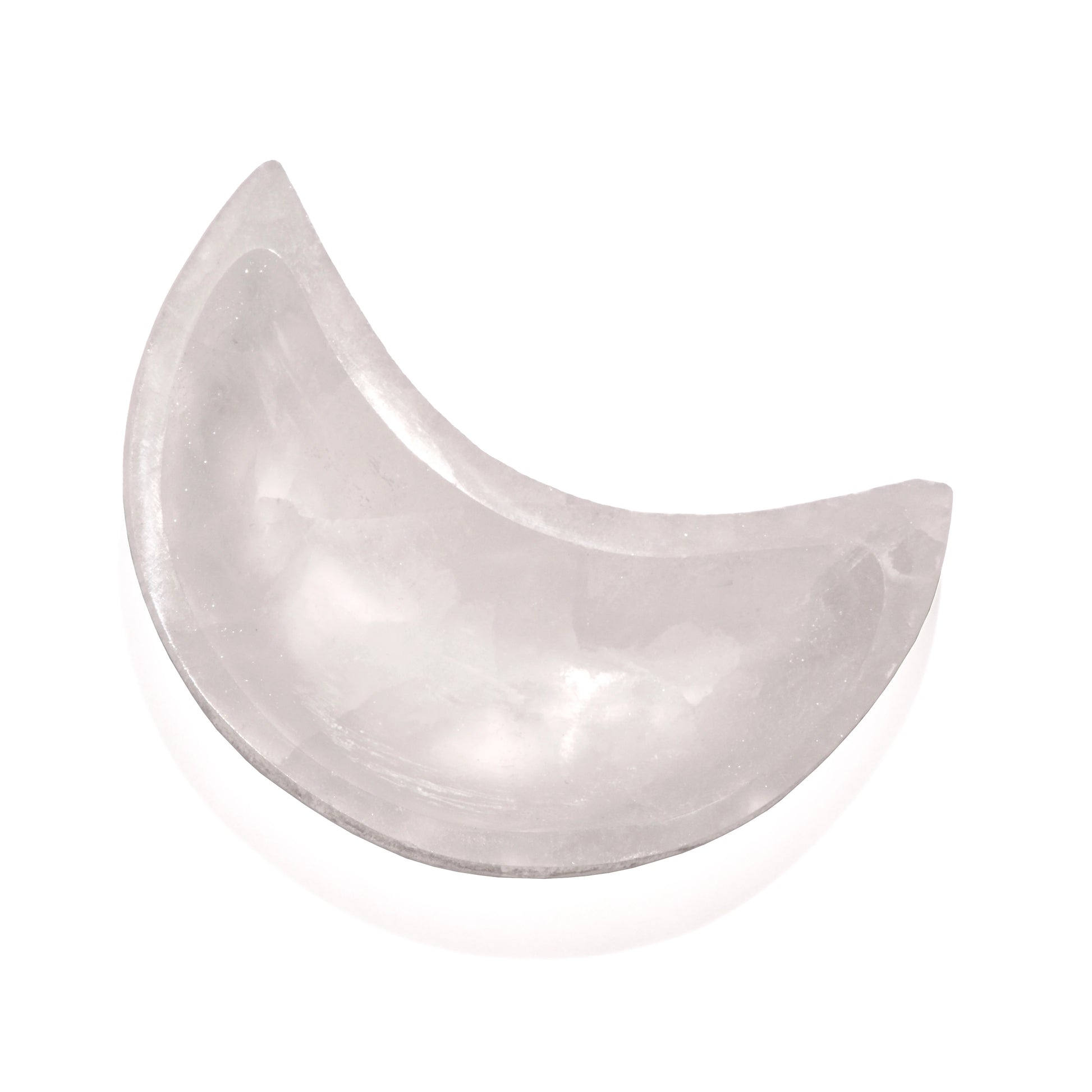 Selenite Crescent Moon Bowl - Polished Crystal Carving