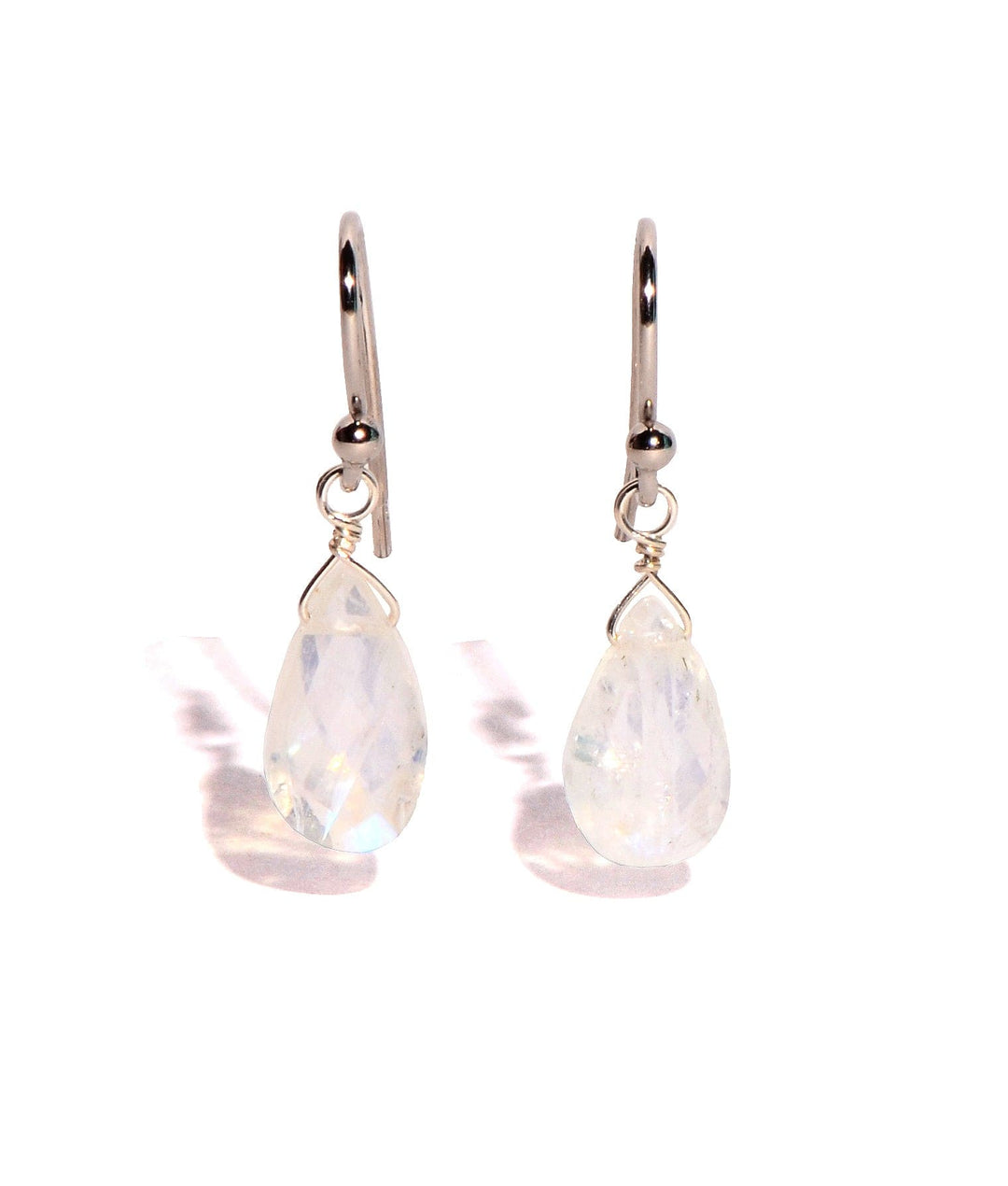 Rainbow Moonstone Sterling Silver Faceted Earrings - Teardrop Crystals
