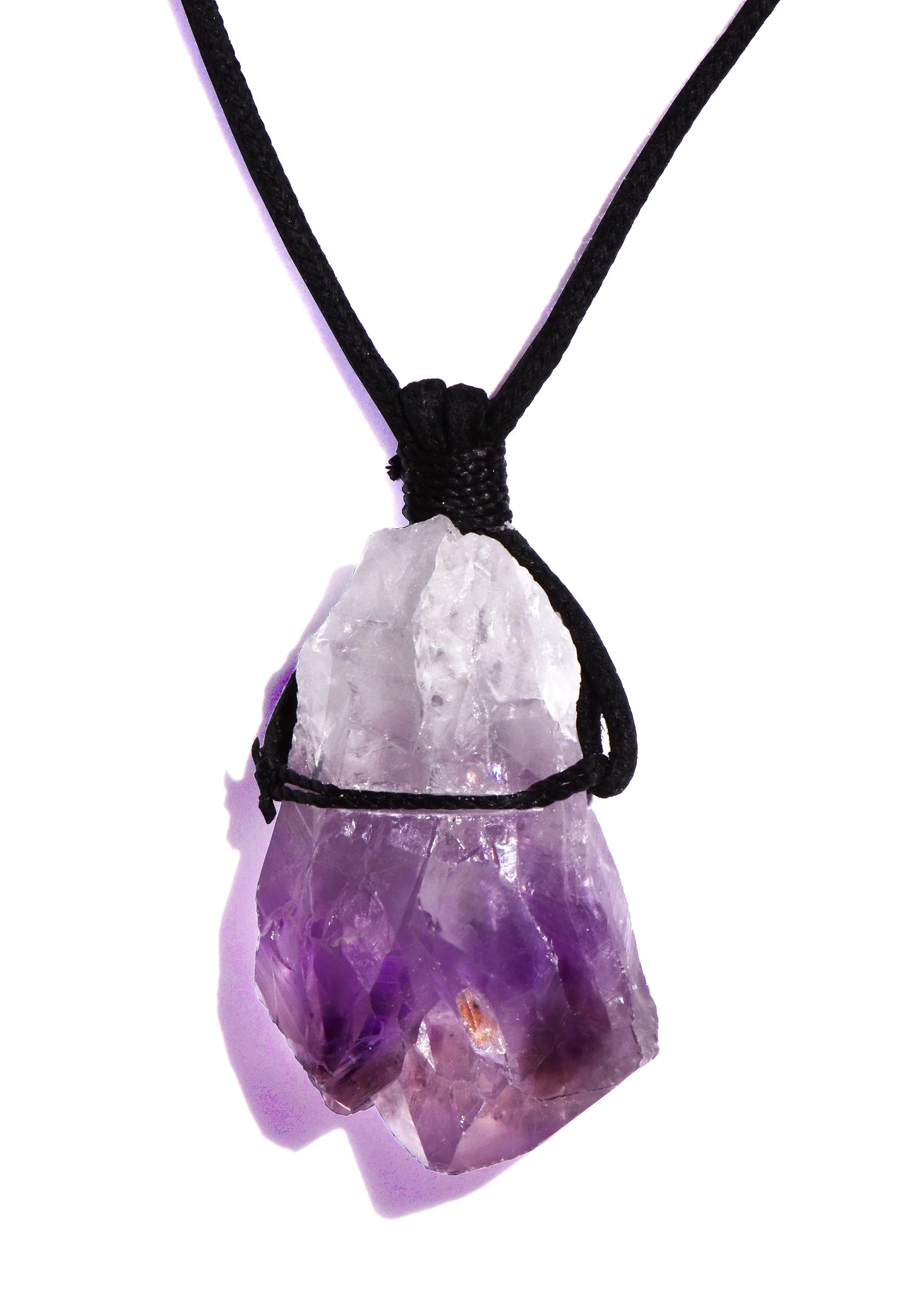drilled amethyst point with black cotton cord