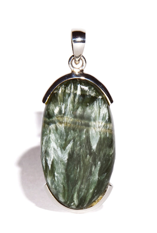 Seraphinite Sterling Silver Pendant - Oval - Polished