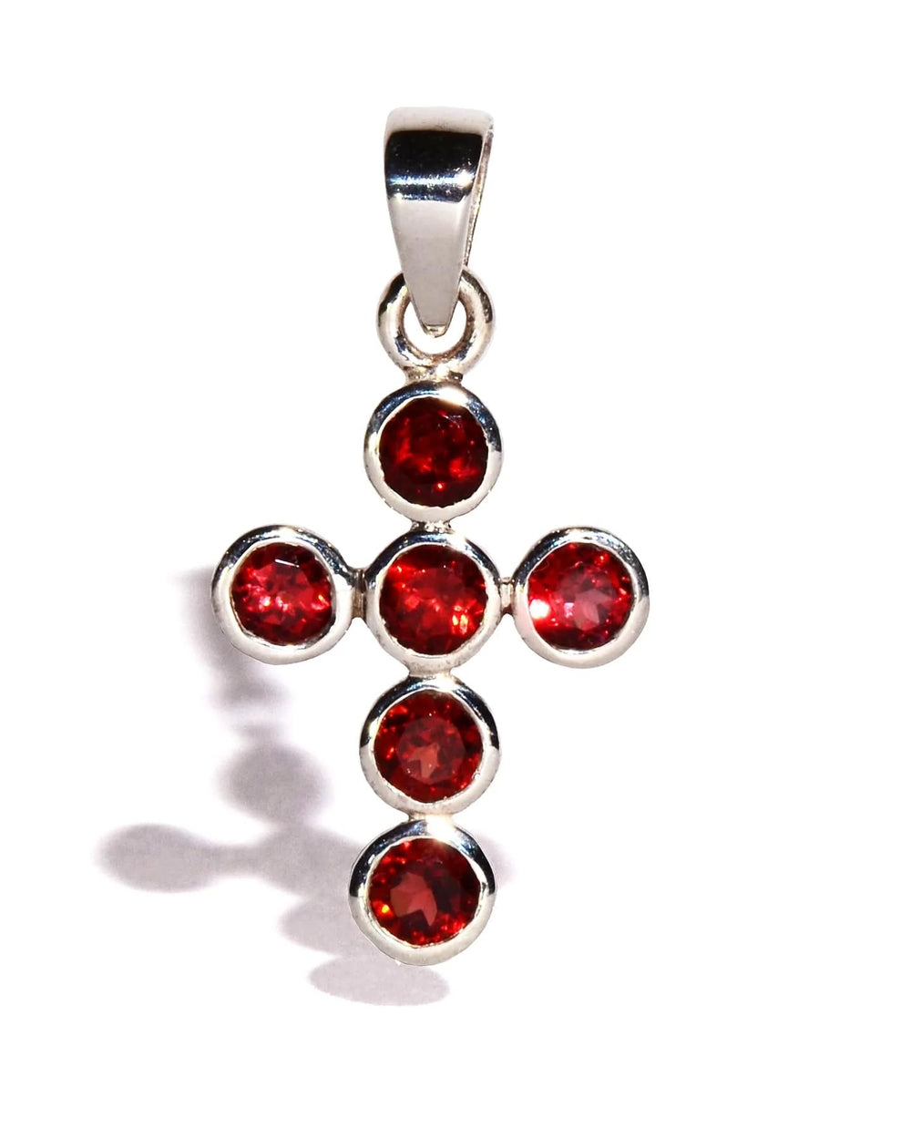 Garnet Sterling Silver Pendant - Round Faceted Crystals