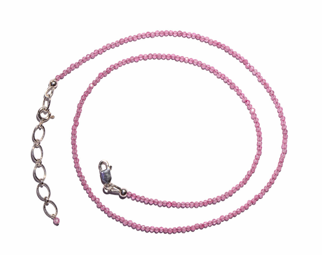 Pink Topaz Faceted Microbead Necklace