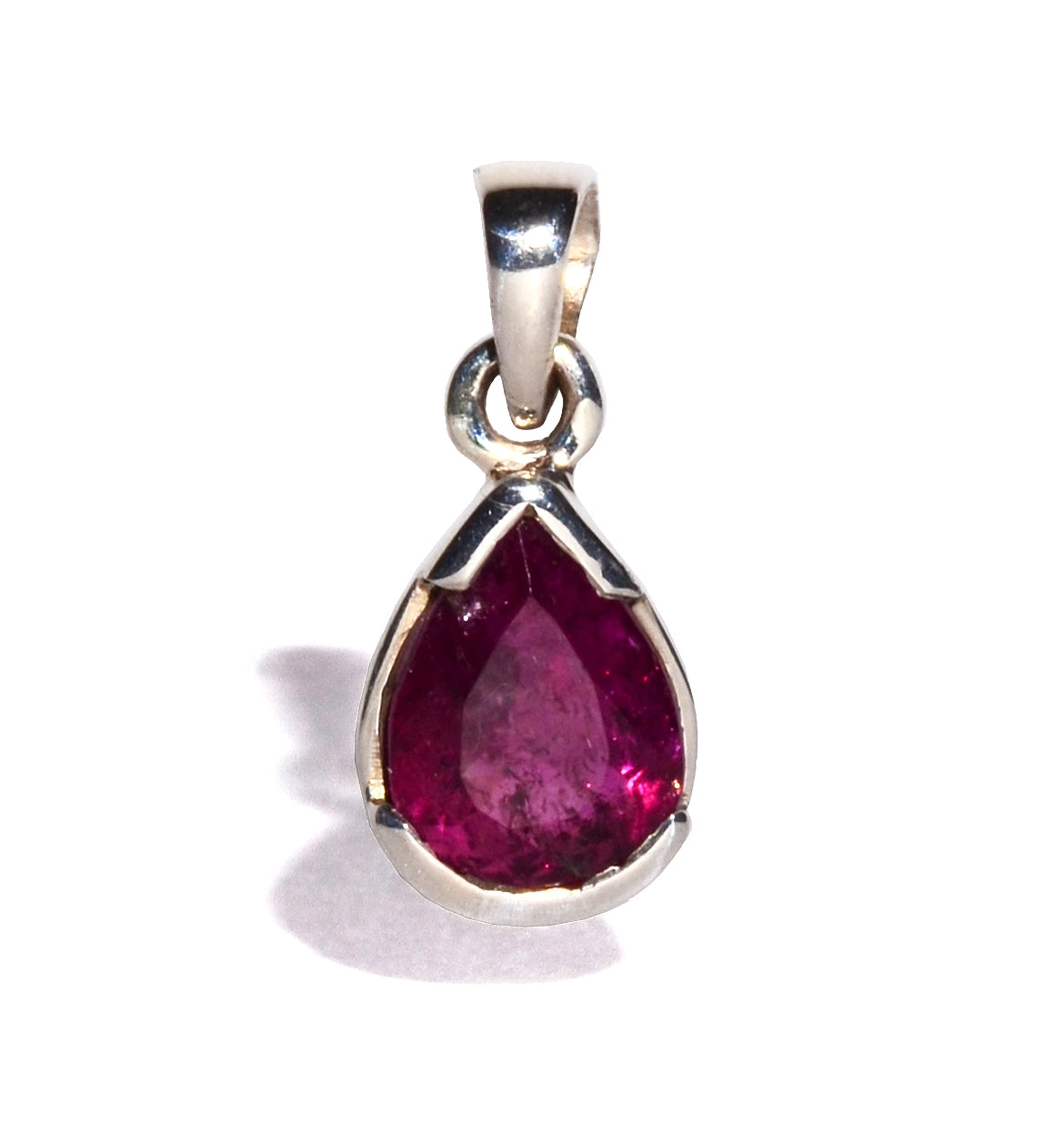 Red Tourmaline Sterling Silver Pendant - Faceted Crystal