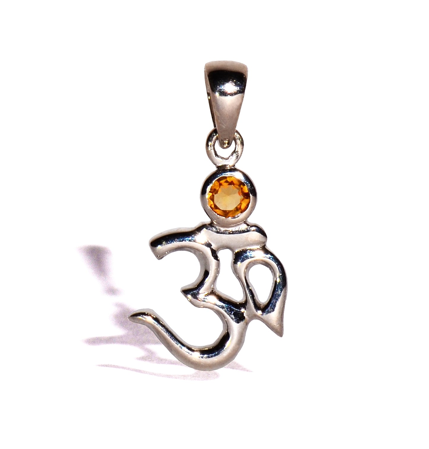 Citrine OM Sterling Silver Pendant - Faceted Round Crystal