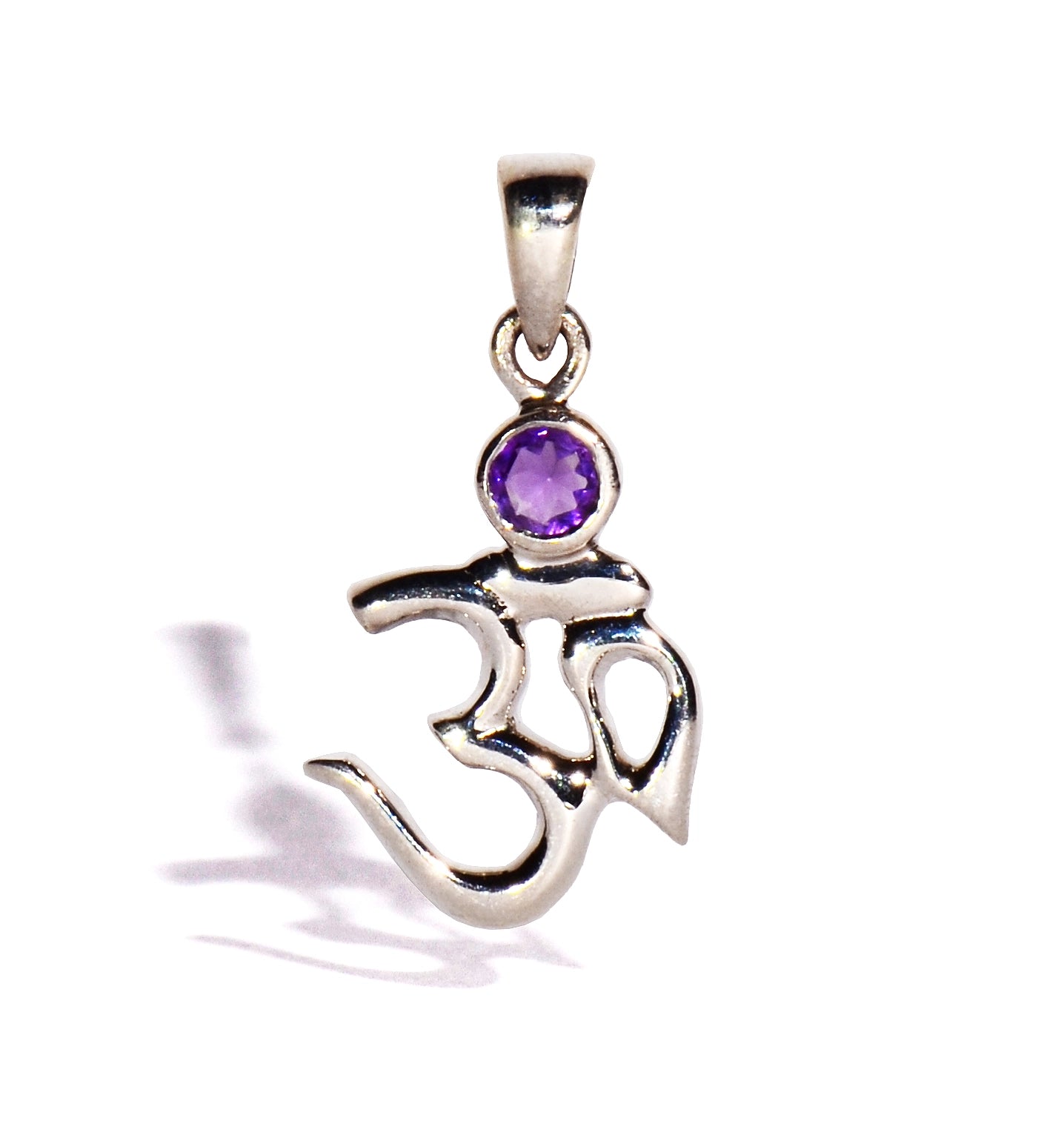 Sterling Silver Om Pendant with Amethyst