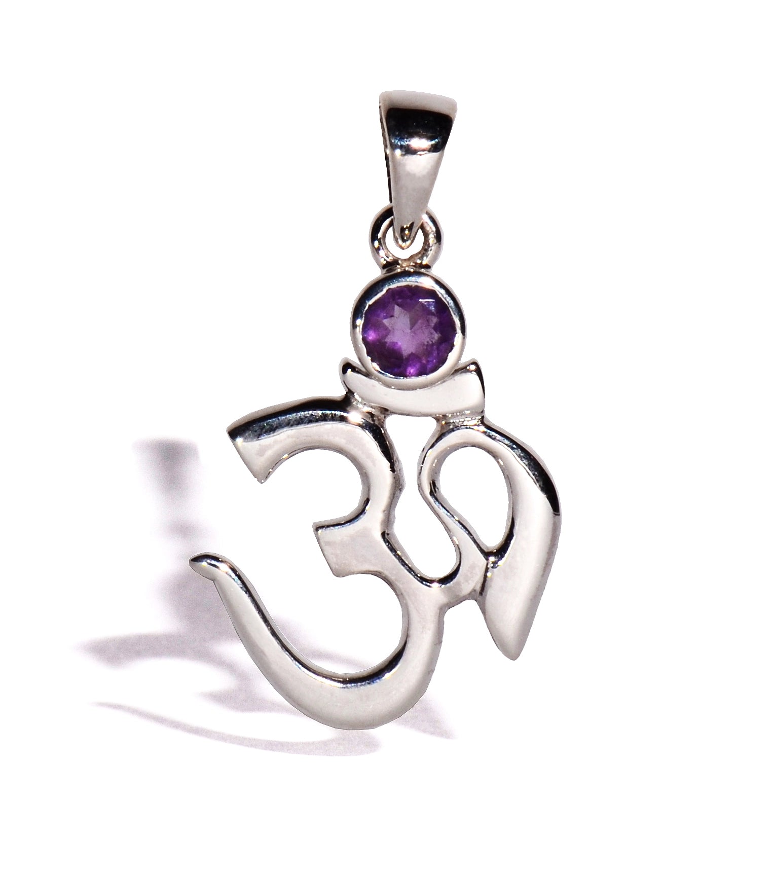Sterling Silver Om Pendant with Amethyst