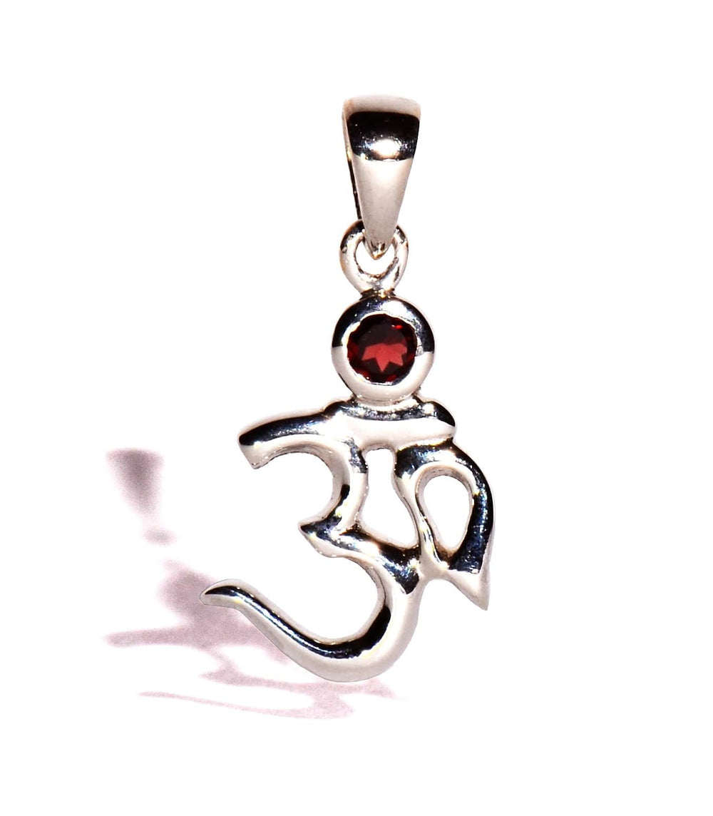 Garnet OM Sterling Silver Pendant - Faceted Crystal