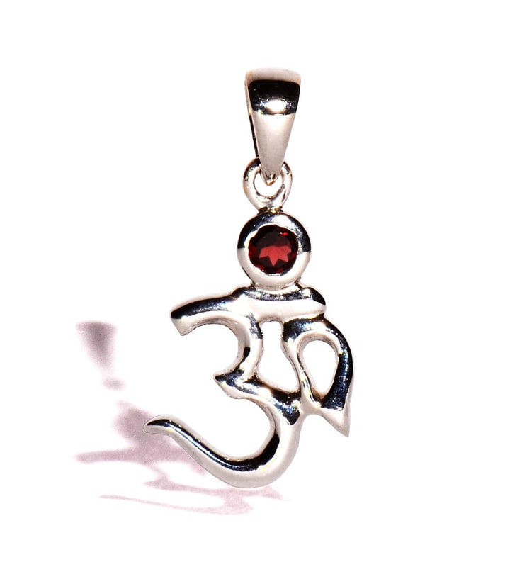 Garnet OM Sterling Silver Pendant - Faceted Crystal