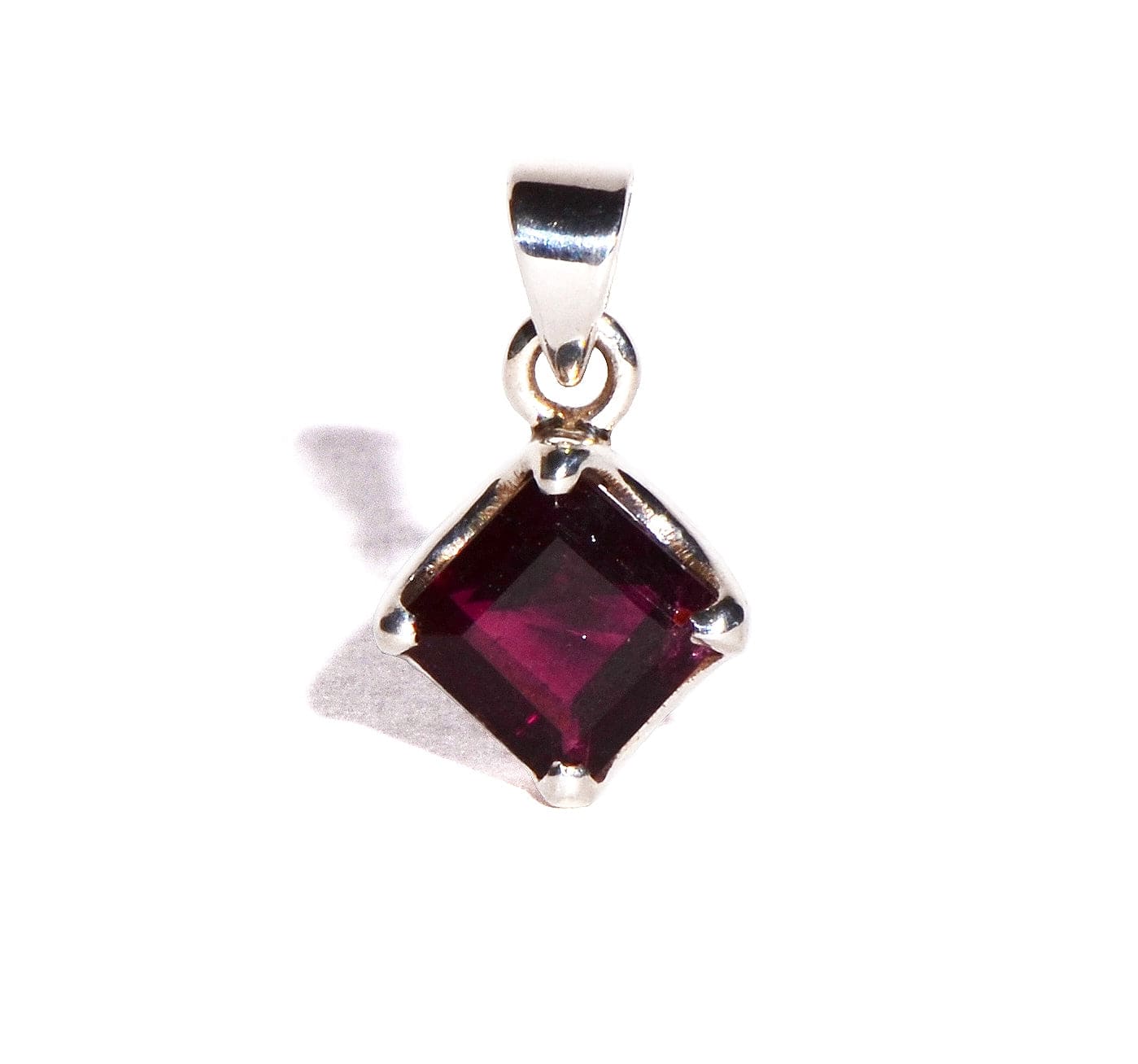 Red Tourmaline Sterling Silver Pendant - Faceted Crystal