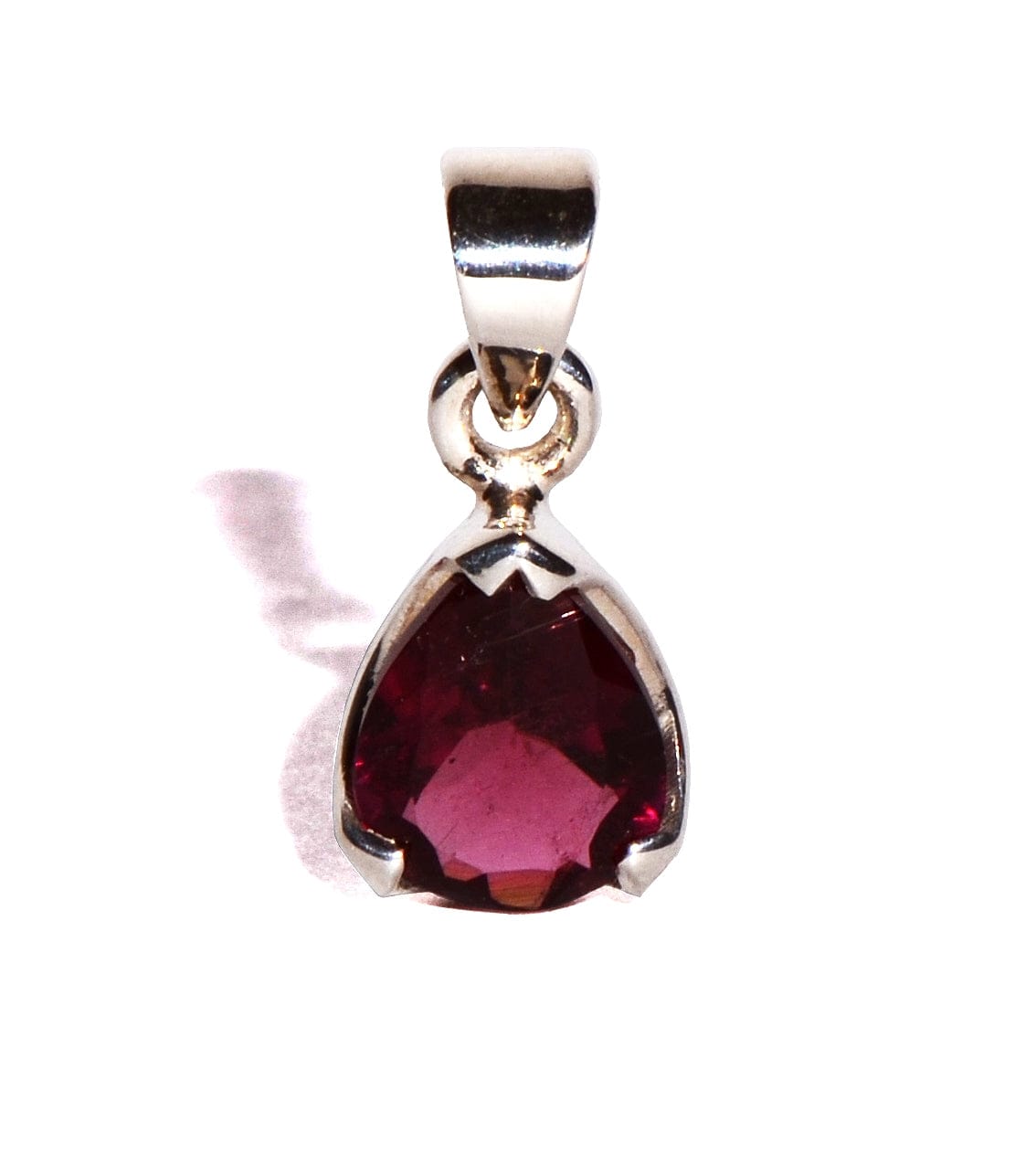 Red Tourmaline Sterling Silver Pendant - Faceted Teardrop Crystal