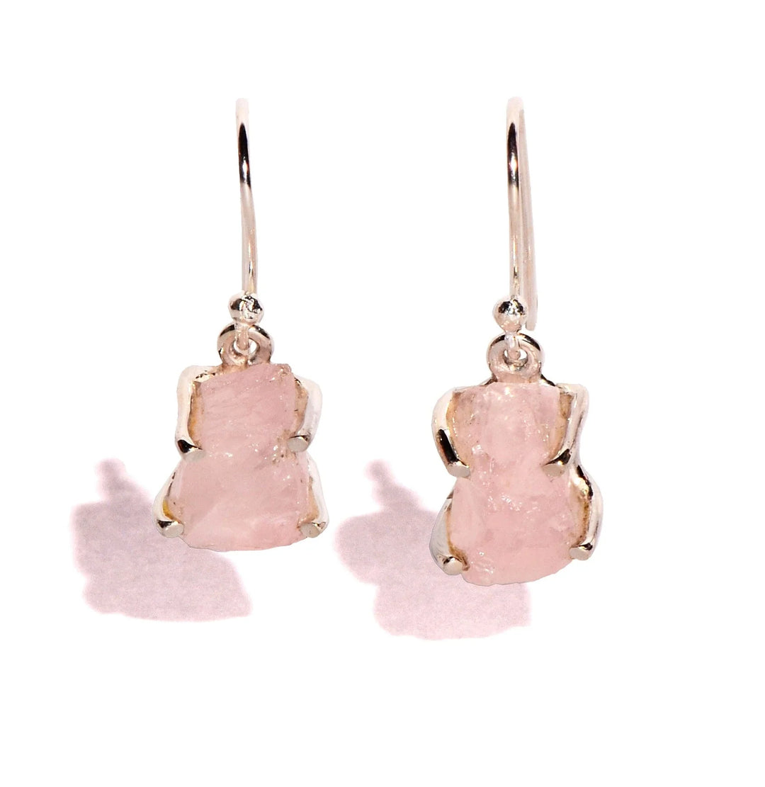 Rose Quartz Sterling Silver Earrings - Raw Crystal