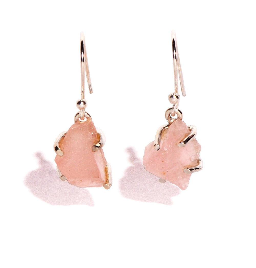 Rose Quartz Sterling Silver Earrings - Raw Crystal