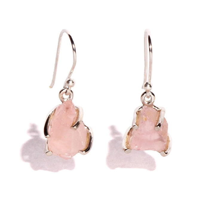 Rose Quartz Sterling Silver Earrings - Raw Crystal