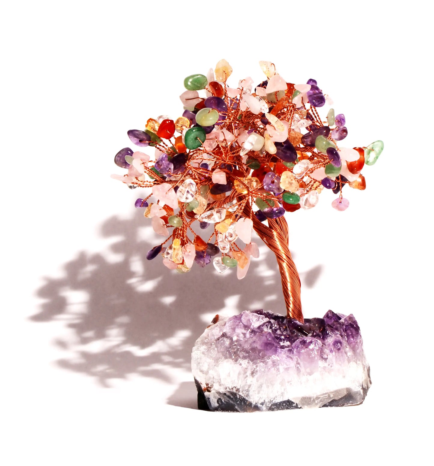 multicolor stone gem tree on amethyst base