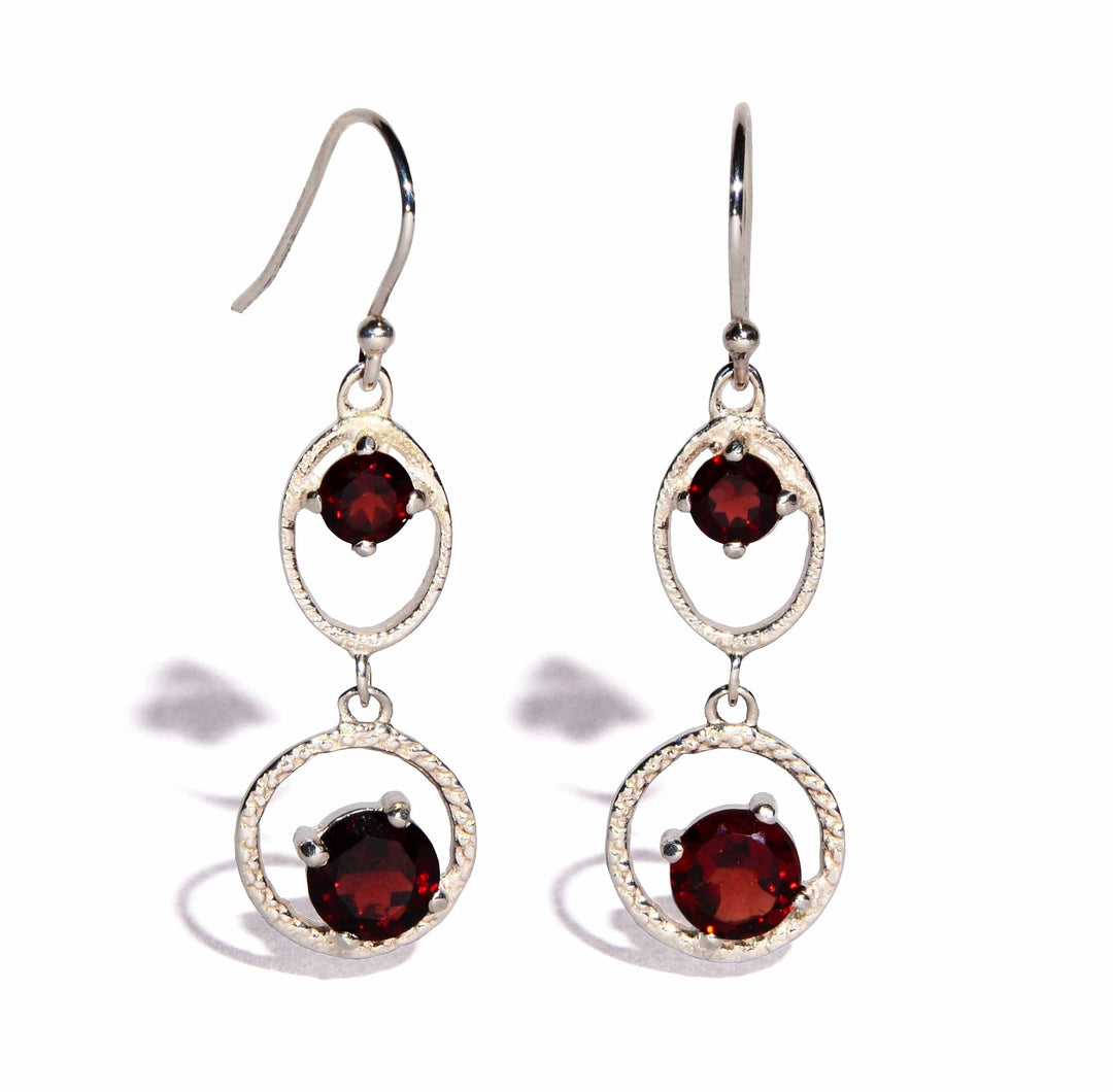 Garnet Sterling Silver Earrings - Faceted Crystals