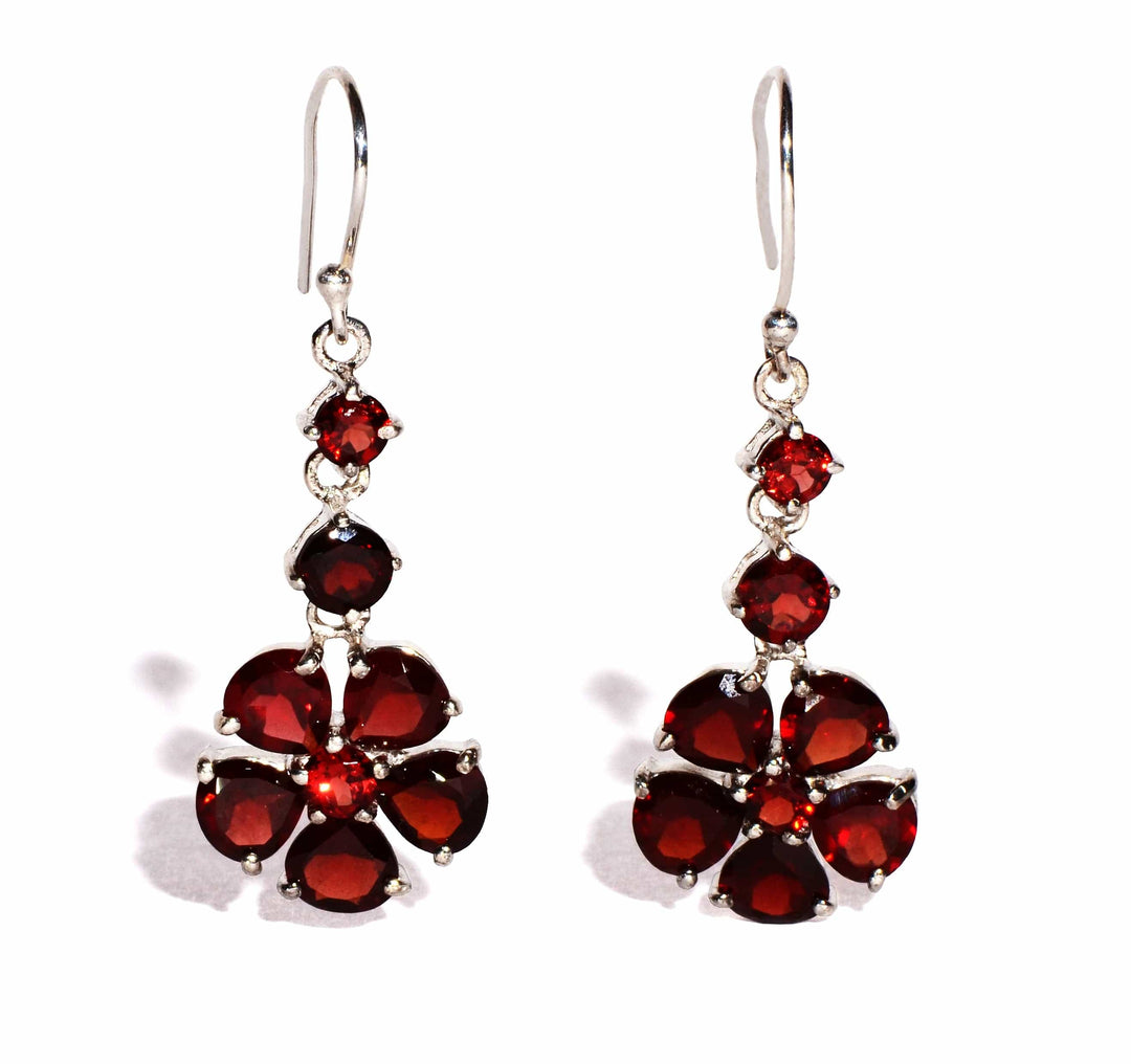 Garnet Sterling Silver Earrings - Faceted Crystals