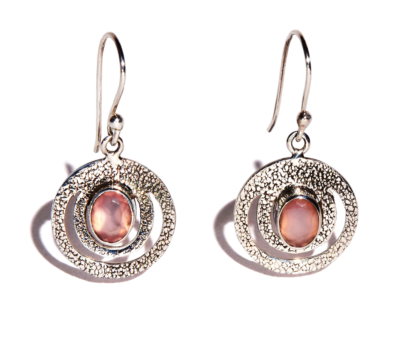 Rose Quartz Faceted Sterling Silver Earrings - Oval